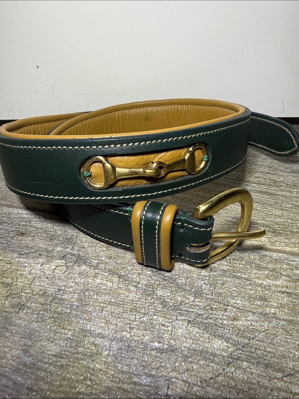 Equinavia Women’s Green and Tan Leather Belt -S